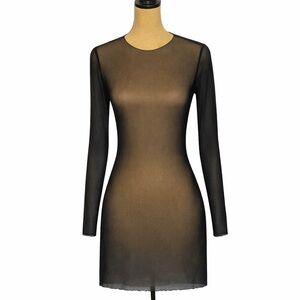 Sheer Black Mesh Bodycon Mini Dress Long Sleeve Women’s Extra Small Indie Sleaze